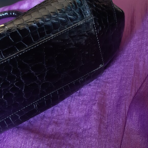 Vintage Faux Alligator Patent Black Evening Bag Purse Made in Italy - Picture 8 of 16